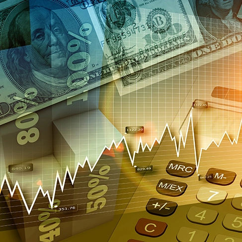 calculator and currency with chart overlay